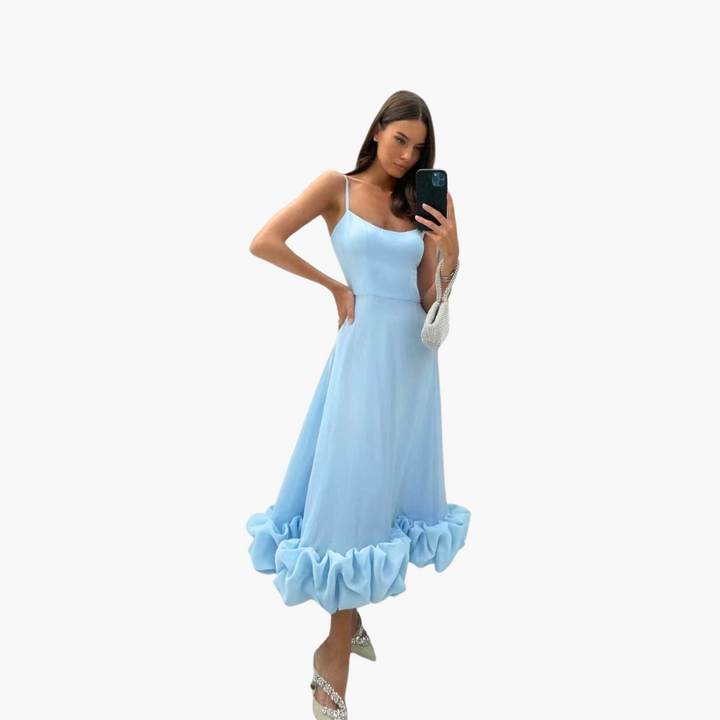 Ruffle Hem A-Line Midi Dress - Elegant Flowing Fit for Women