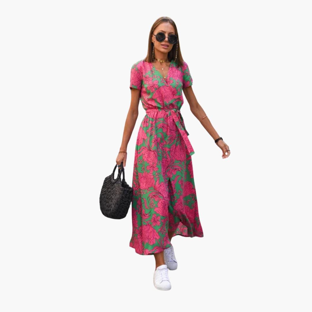 Chic Feminine Floral Midi Dress for Women - WardrobeVogue