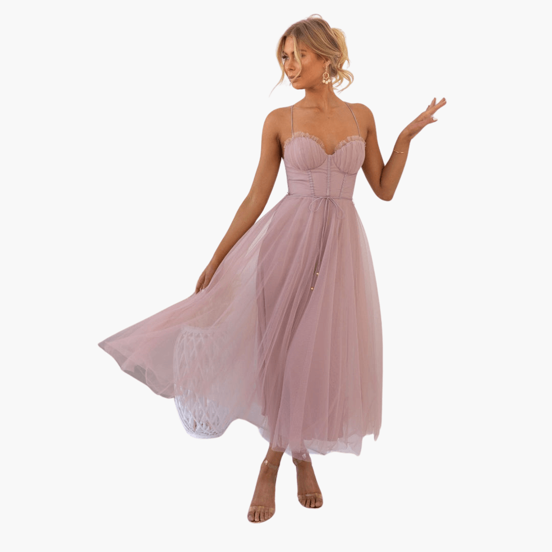 Elegant Tulle Midi Dress for Women - WardrobeVogue