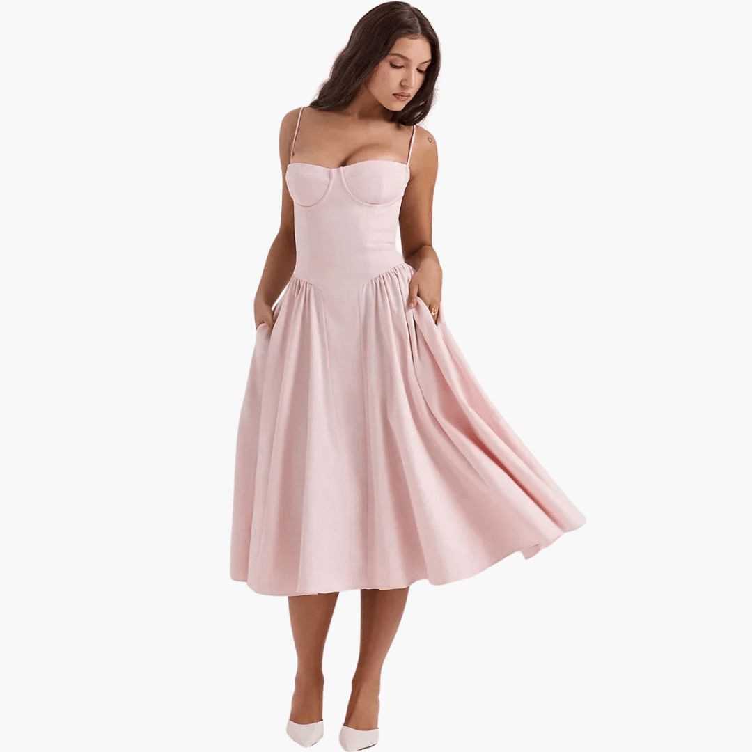 Elegant Corset Midi Dress for Women - WardrobeVogue