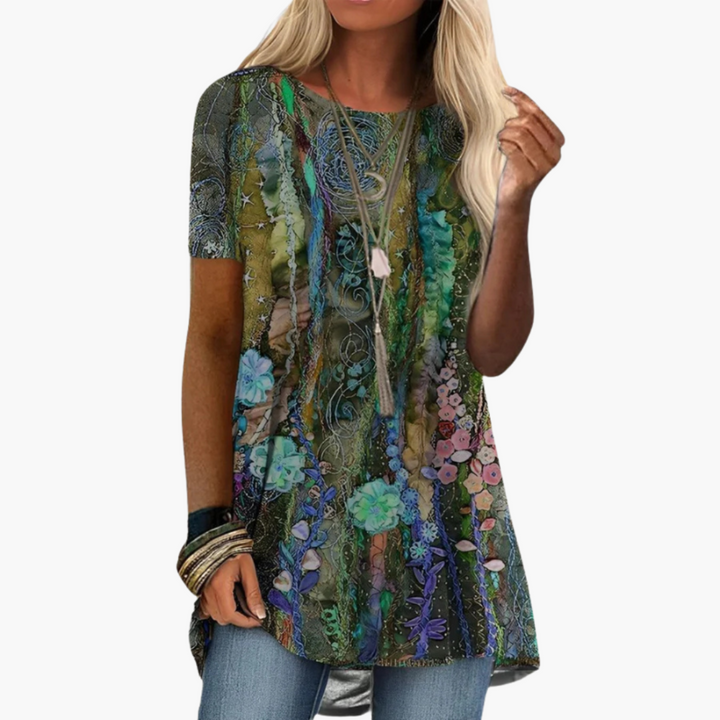 Floral Print Blouse for Women - Short Sleeve Elegant Top