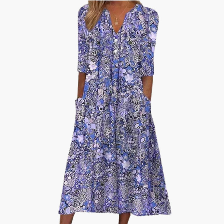 Boho Summer Midi Dress for Women - Flowy Bohemian Style