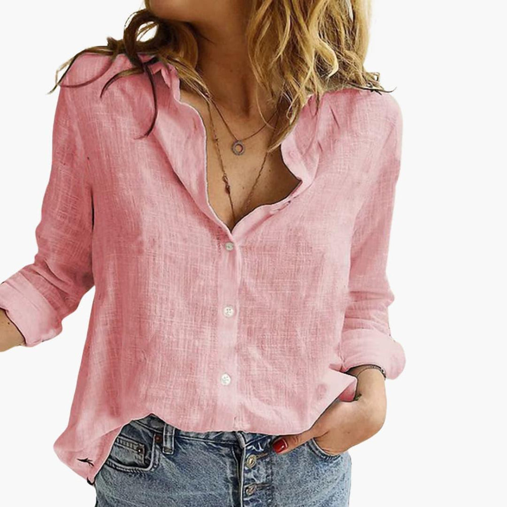 Casual Loose-Fit Linen Shirt for Women - WardrobeVogue