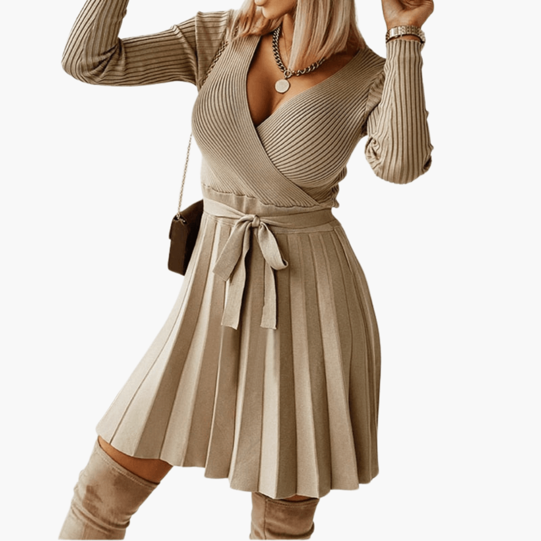 Stylish Long-Sleeve Midi Dress for Women - WardrobeVogue