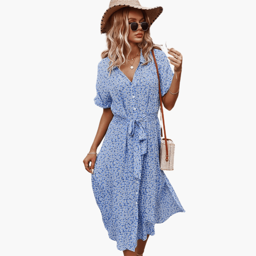 Elegant Floral Midi Dress for Women - WardrobeVogue