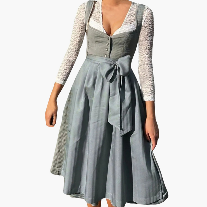 Traditional Bavarian Midi Dirndl Dress - Long Sleeve for Women