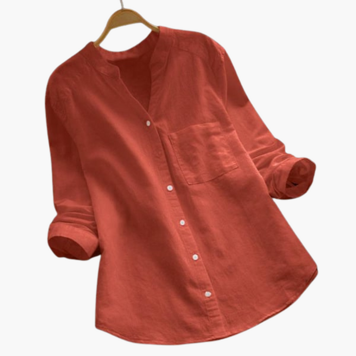 Loose-Fitting Blouse - Women's Casual Long Sleeve Collar Shirt