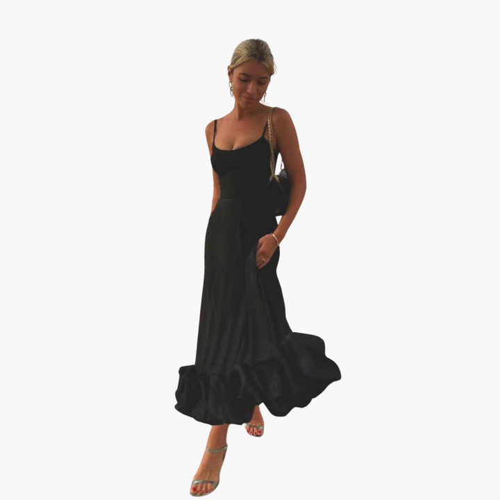 Ruffle Hem A-Line Midi Dress - Elegant Flowing Fit for Women