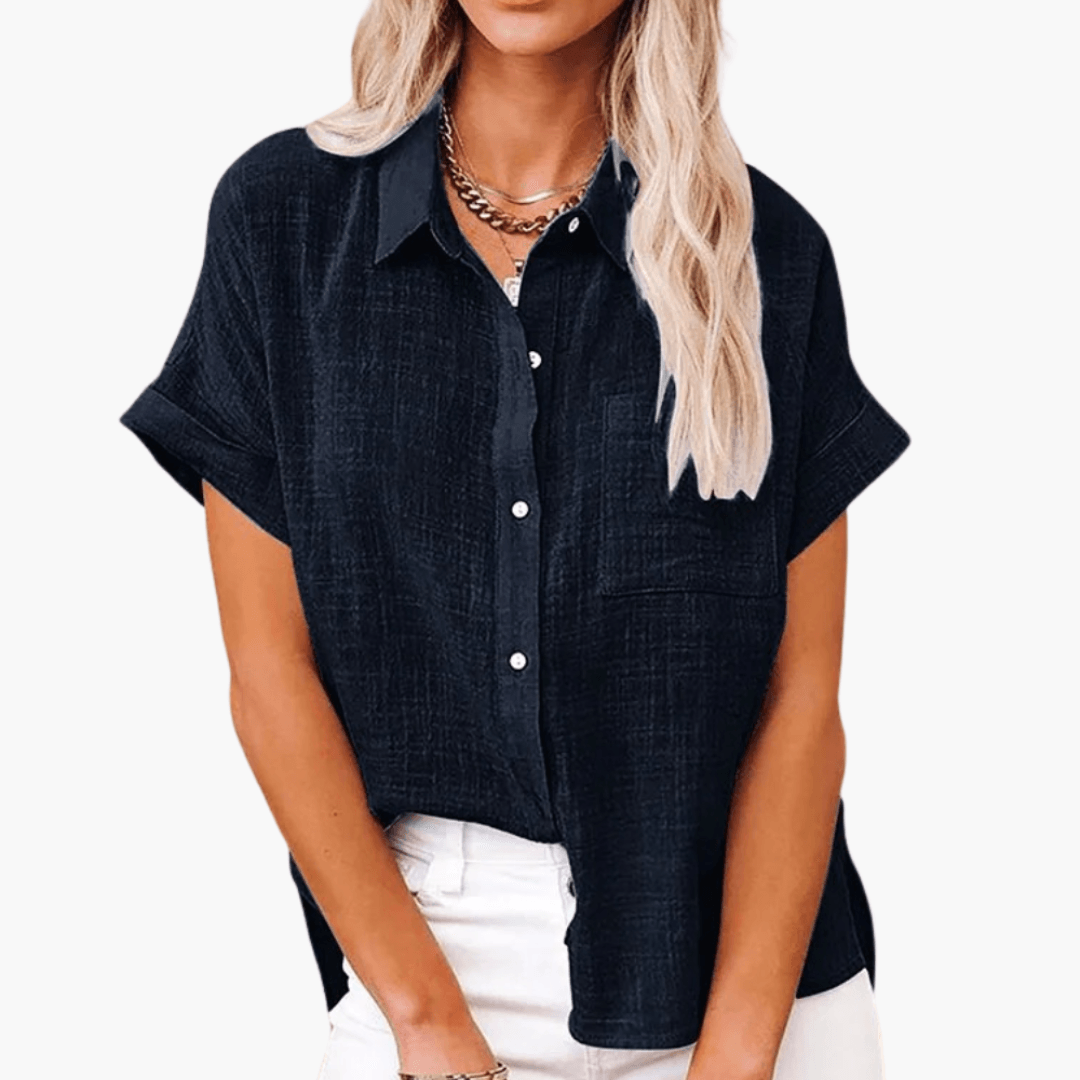 Casual Button-Up Blouse for Women - WardrobeVogue