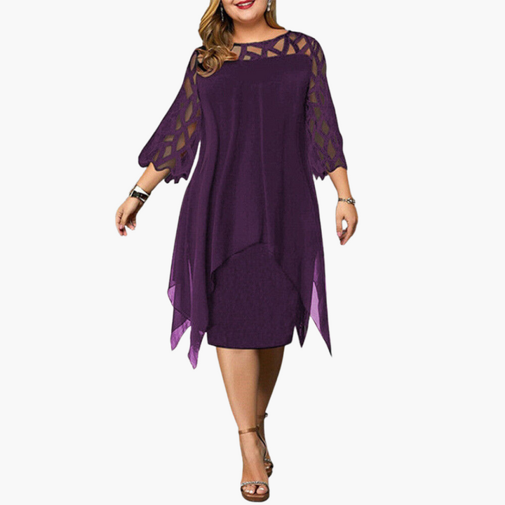 Lightweight Evening Dress for Women - Cut-Out Sleeve Midi