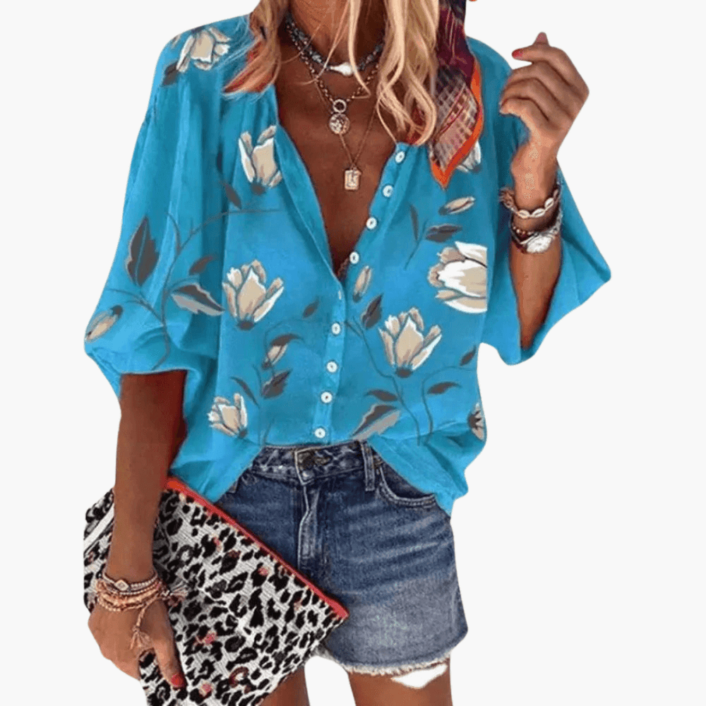 Trendy Black Floral Button Blouse for Women - WardrobeVogue