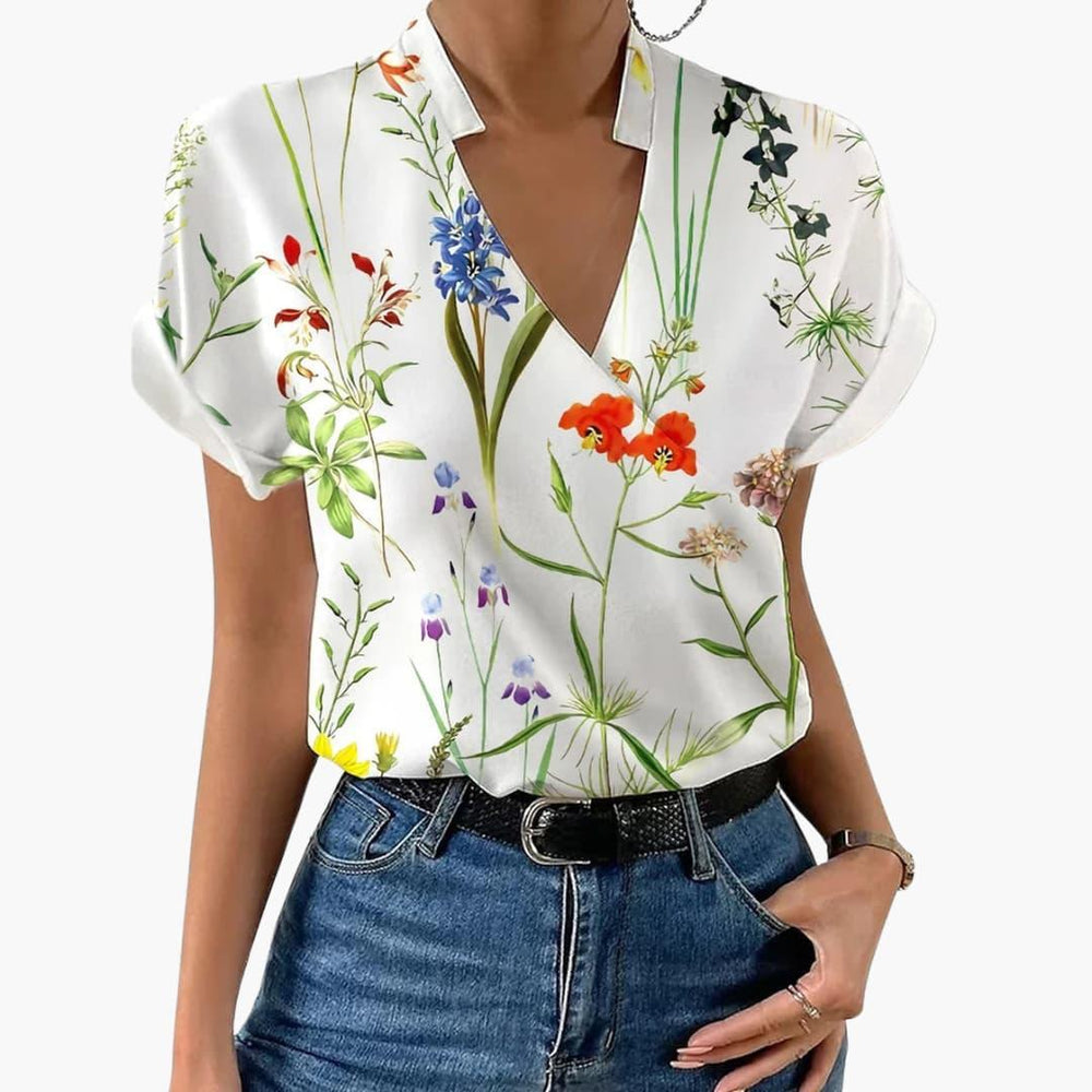 Trendy Floral V-Neck Blouse for Women - WardrobeVogue