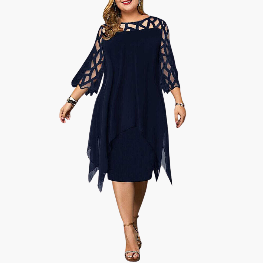 Lightweight Evening Dress for Women - Cut-Out Sleeve Midi