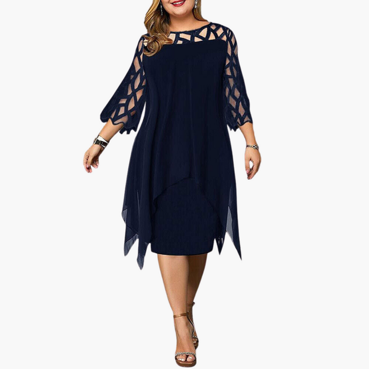 Lightweight Evening Dress for Women - Cut-Out Sleeve Midi