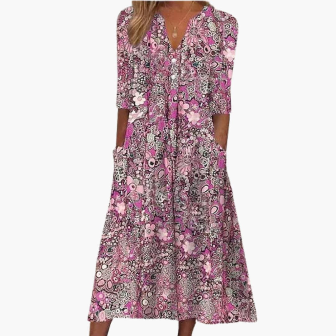 Boho Summer Midi Dress for Women - Flowy Bohemian Style
