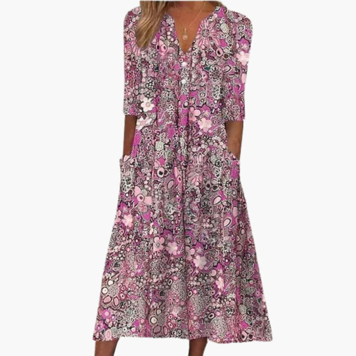 Boho Summer Midi Dress for Women - Flowy Bohemian Style