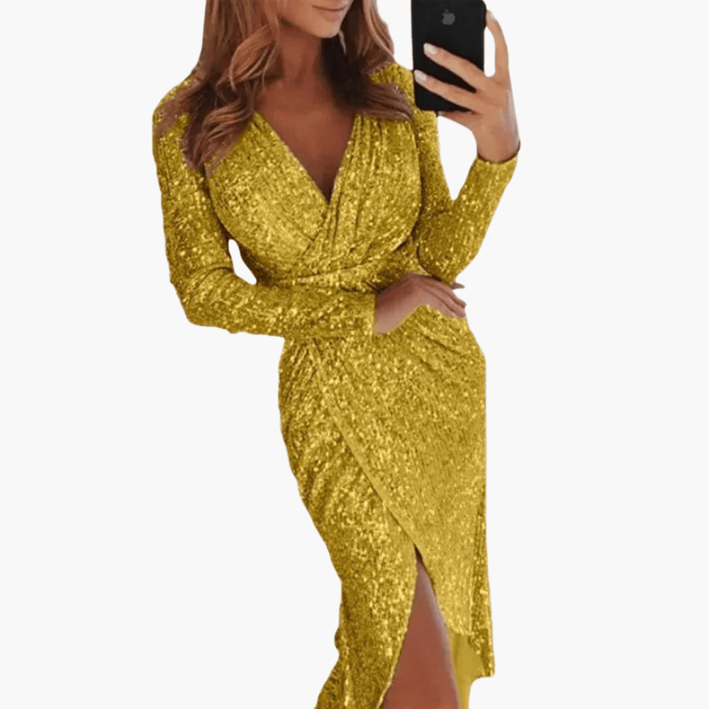 Elegant Sequin Wrap Dress for Women - WardrobeVogue