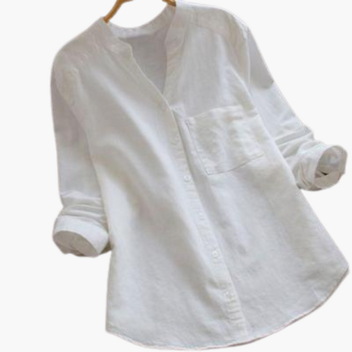 Loose-Fitting Blouse - Women's Casual Long Sleeve Collar Shirt