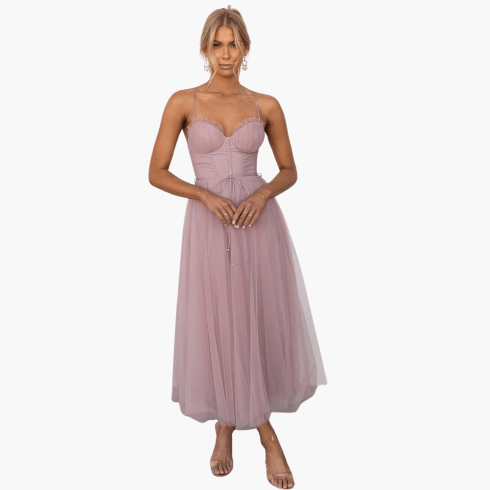Elegant Tulle Midi Dress for Women - WardrobeVogue