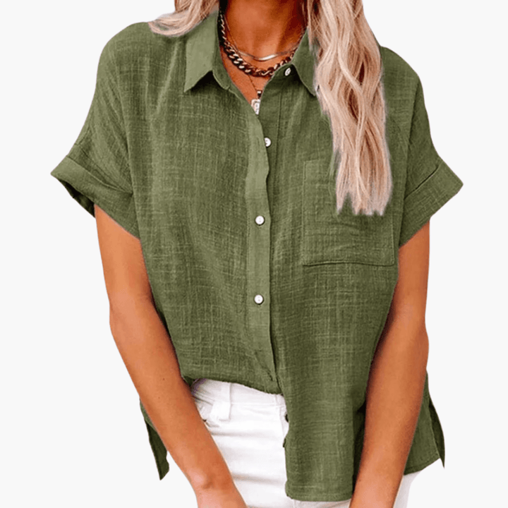 Casual Button-Up Blouse for Women - WardrobeVogue