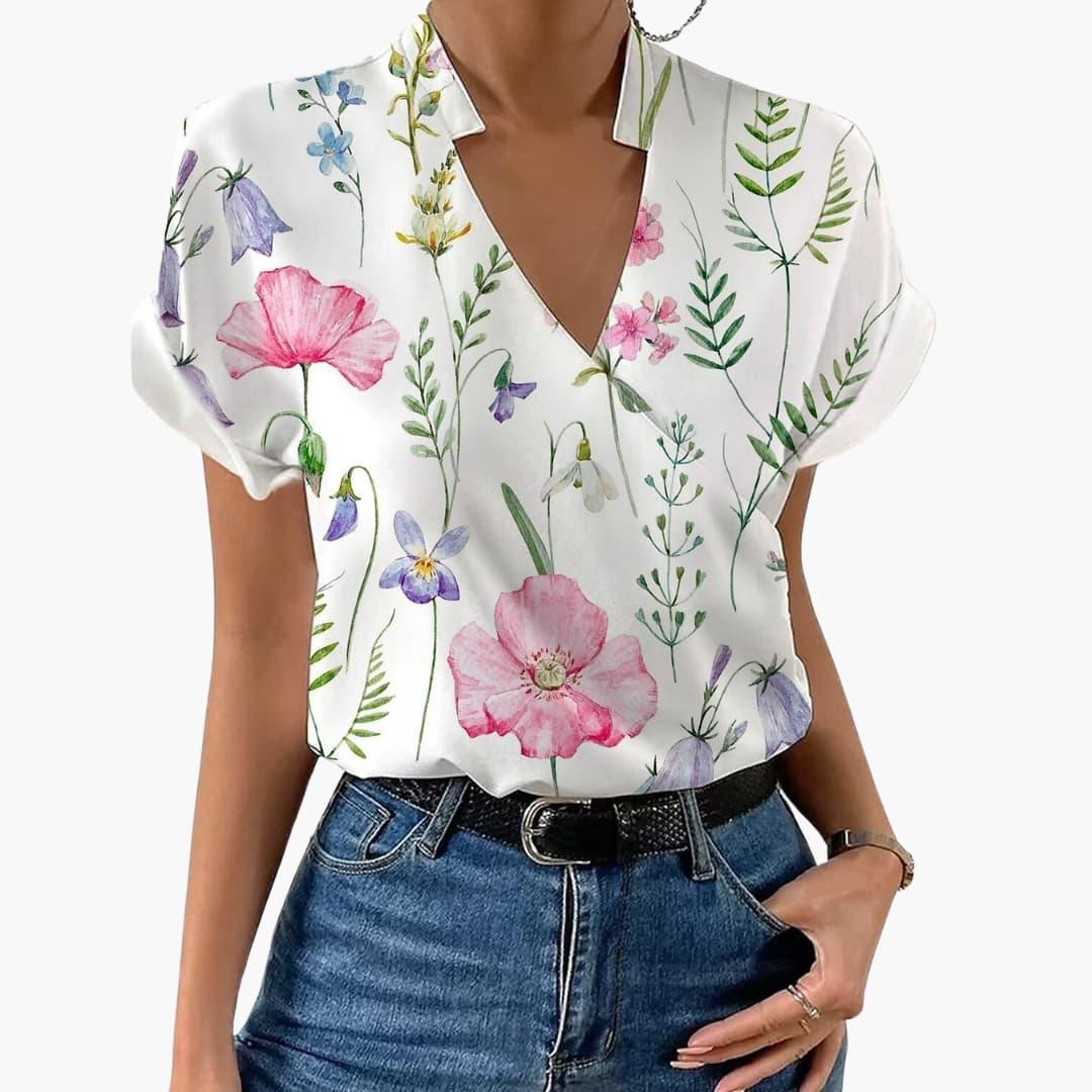 Trendy Floral V-Neck Blouse for Women - WardrobeVogue