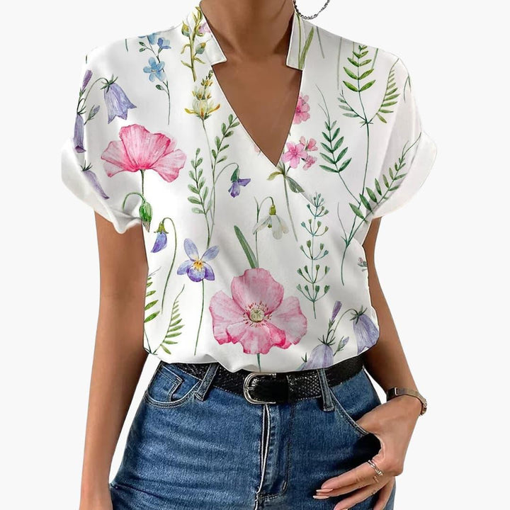 Trendy Floral V-Neck Blouse for Women - WardrobeVogue