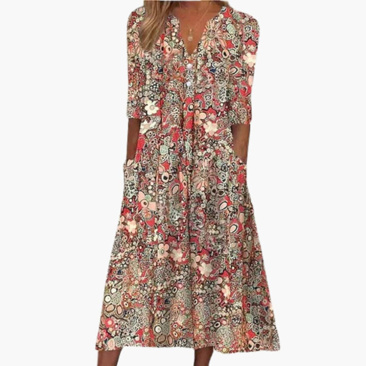 Boho Summer Midi Dress for Women - Flowy Bohemian Style