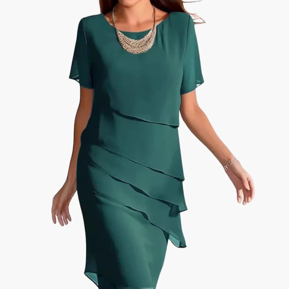 Flowy Midi Dress with Sleeves for Women - WardrobeVogue