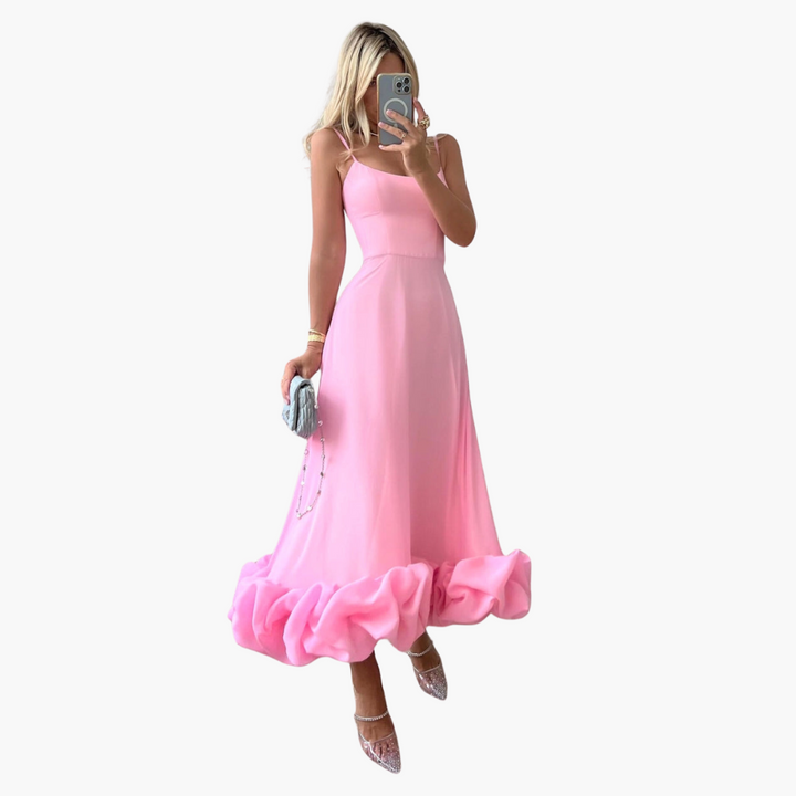 Ruffle Hem A-Line Midi Dress - Elegant Flowing Fit for Women