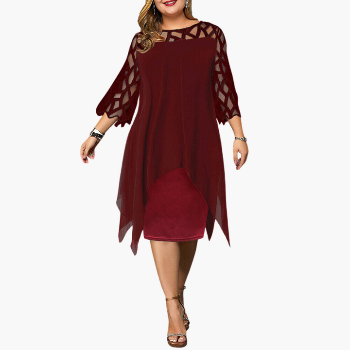 Lightweight Evening Dress for Women - Cut-Out Sleeve Midi