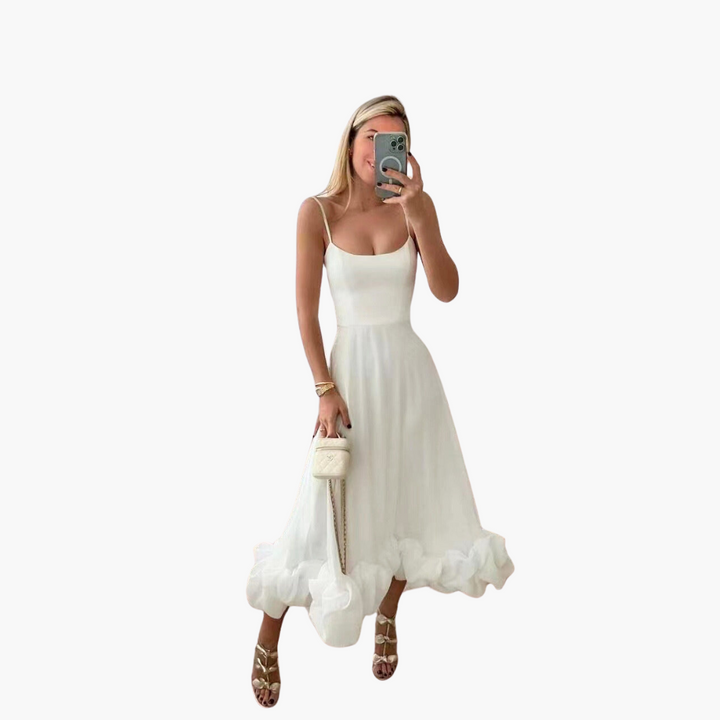 Ruffle Hem A-Line Midi Dress - Elegant Flowing Fit for Women
