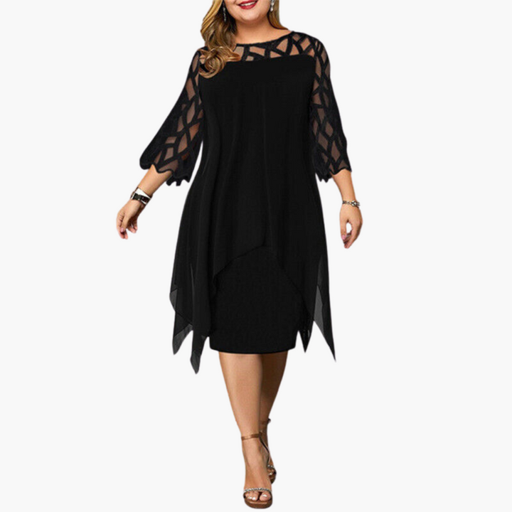 Lightweight Evening Dress for Women - Cut-Out Sleeve Midi