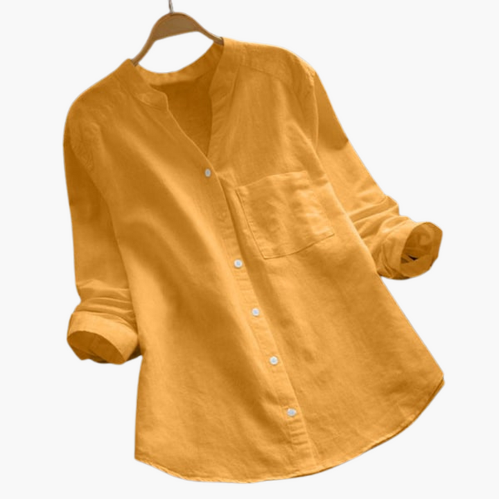 Loose-Fitting Blouse - Women's Casual Long Sleeve Collar Shirt