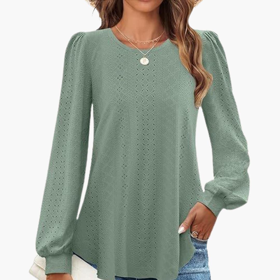 Cozy Loose-Fit Lantern Sleeve T-Shirt for Women - WardrobeVogue