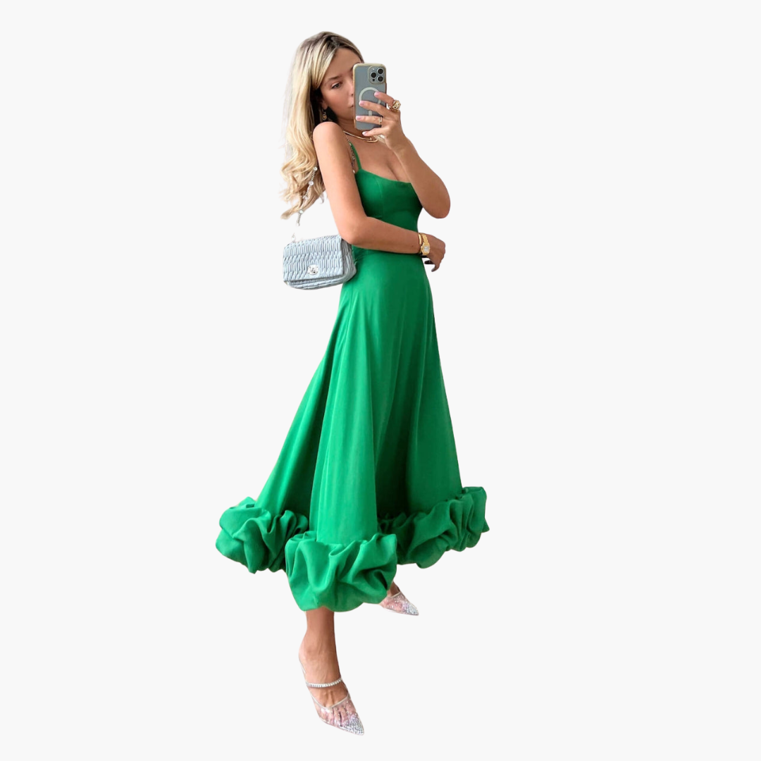 Ruffle Hem A-Line Midi Dress - Elegant Flowing Fit for Women