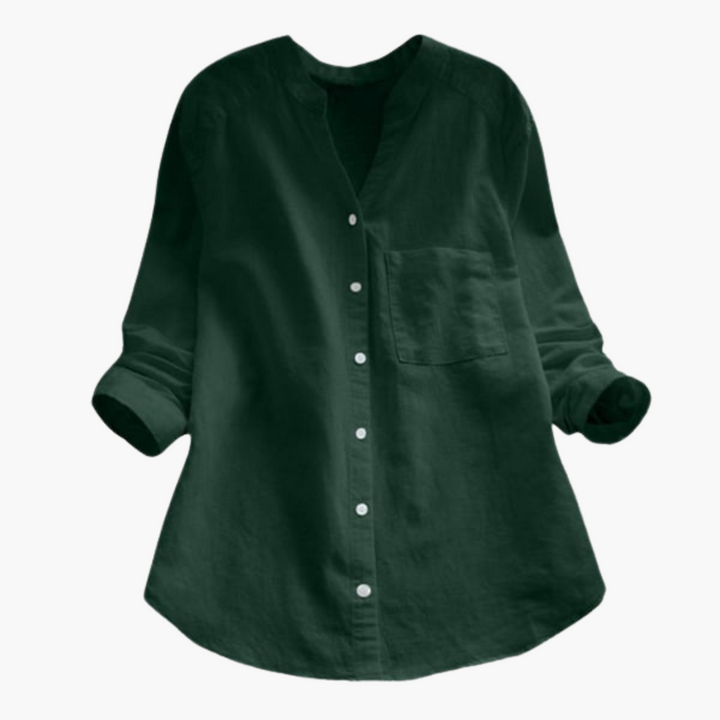 Loose-Fitting Blouse - Women's Casual Long Sleeve Collar Shirt
