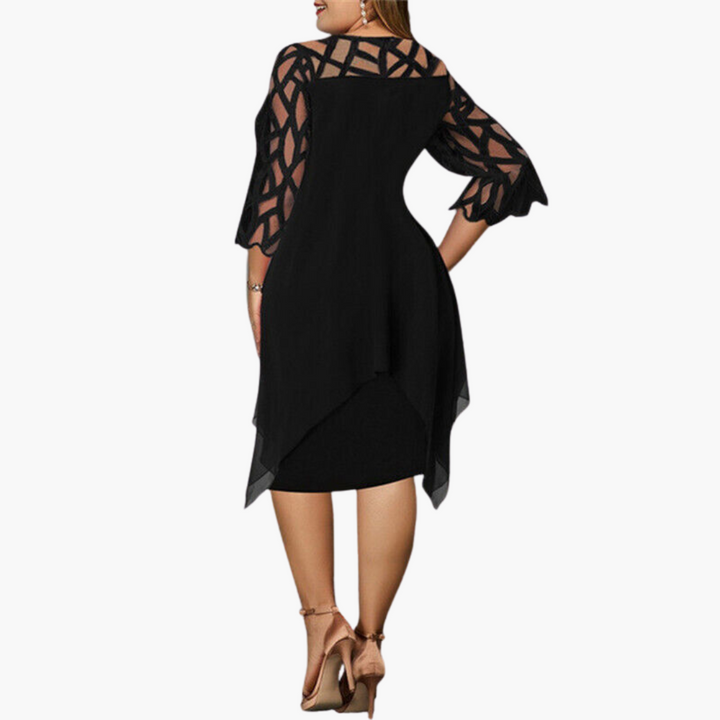 Lightweight Evening Dress for Women - Cut-Out Sleeve Midi