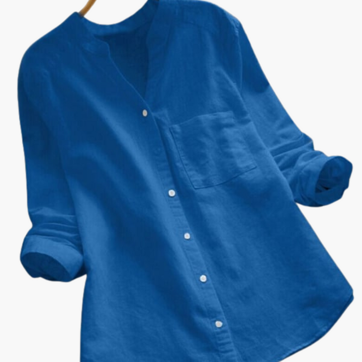 Loose-Fitting Blouse - Women's Casual Long Sleeve Collar Shirt