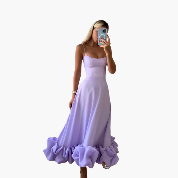 Ruffle Hem A-Line Midi Dress - Elegant Flowing Fit for Women