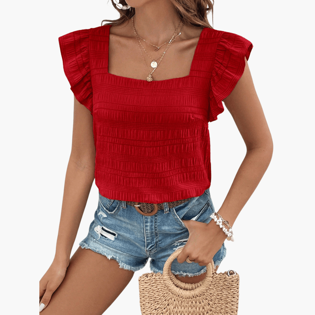Square Neck Ruffle Blouse – Chic Lightweight Summer Top