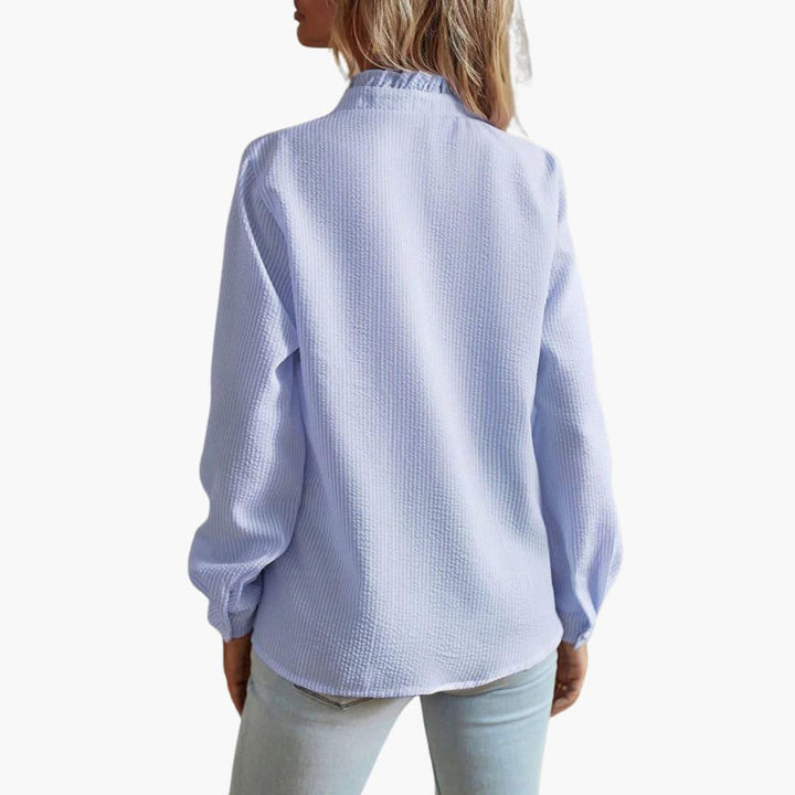 Trendy Ruffle Striped Blouse for Women - WardrobeVogue