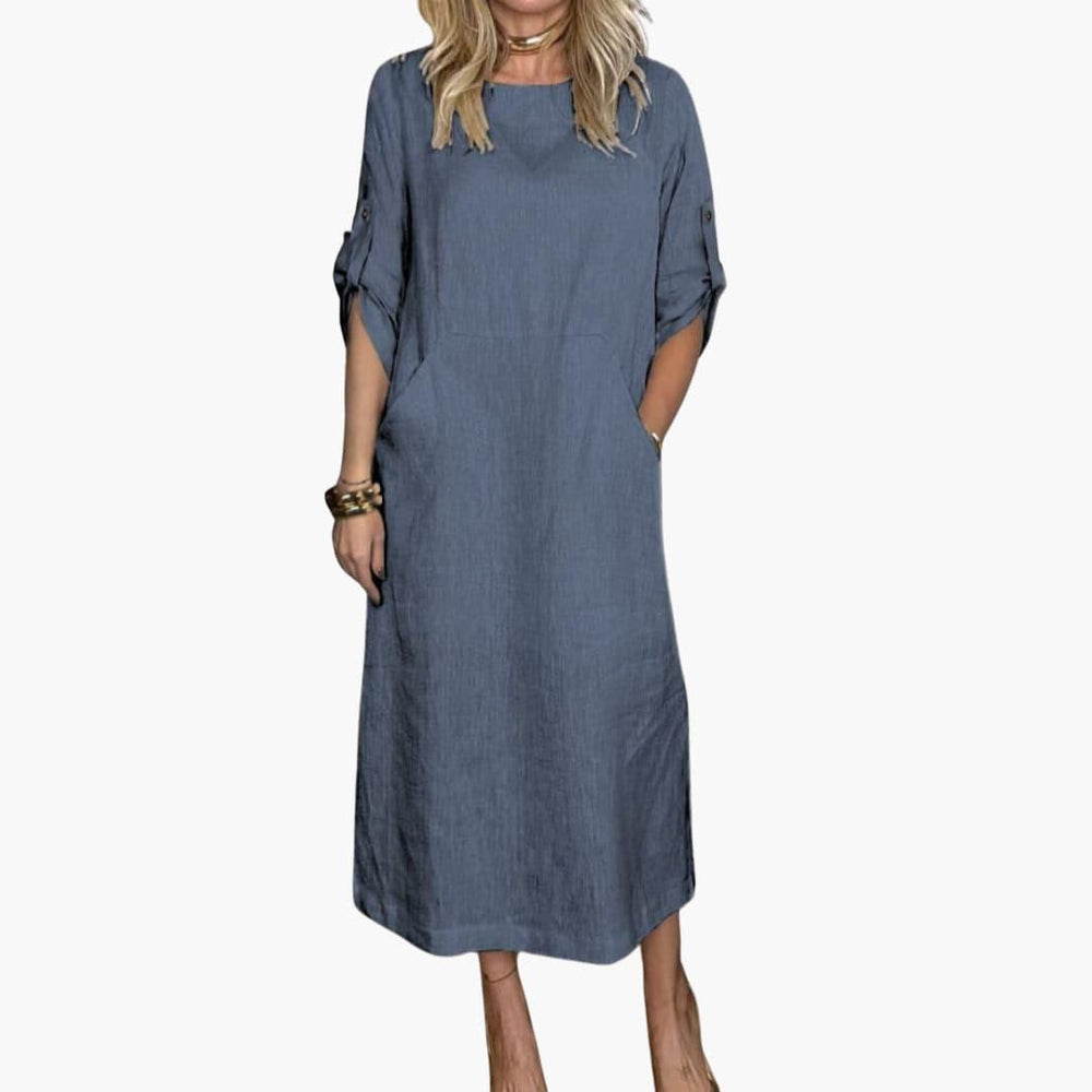 Comfortable Plain Linen Dress for Women - WardrobeVogue