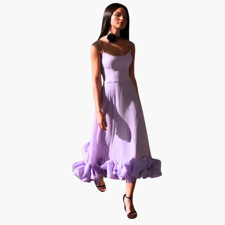 Ruffle Hem A-Line Midi Dress - Elegant Flowing Fit for Women