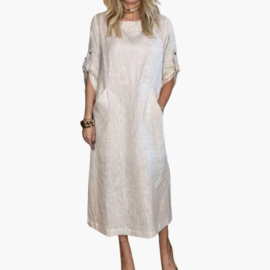 Comfortable Plain Linen Dress for Women - WardrobeVogue