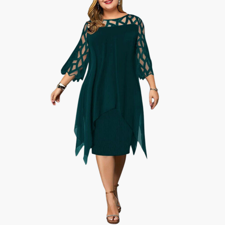 Lightweight Evening Dress for Women - Cut-Out Sleeve Midi