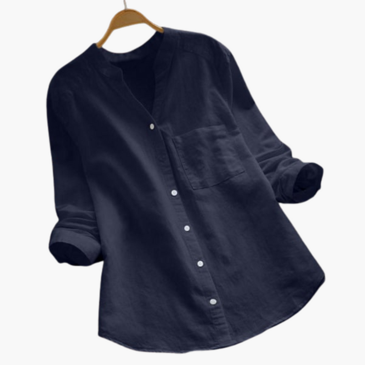 Loose-Fitting Blouse - Women's Casual Long Sleeve Collar Shirt