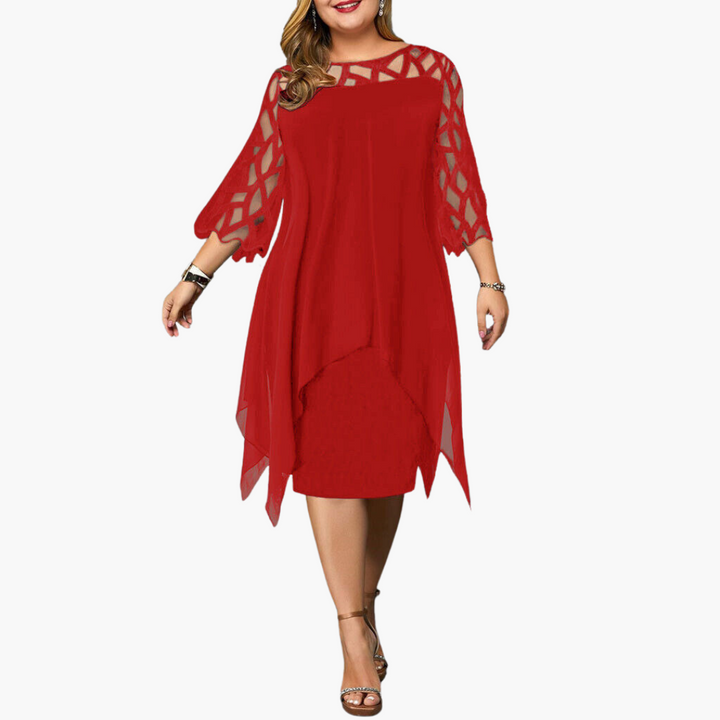 Lightweight Evening Dress for Women - Cut-Out Sleeve Midi