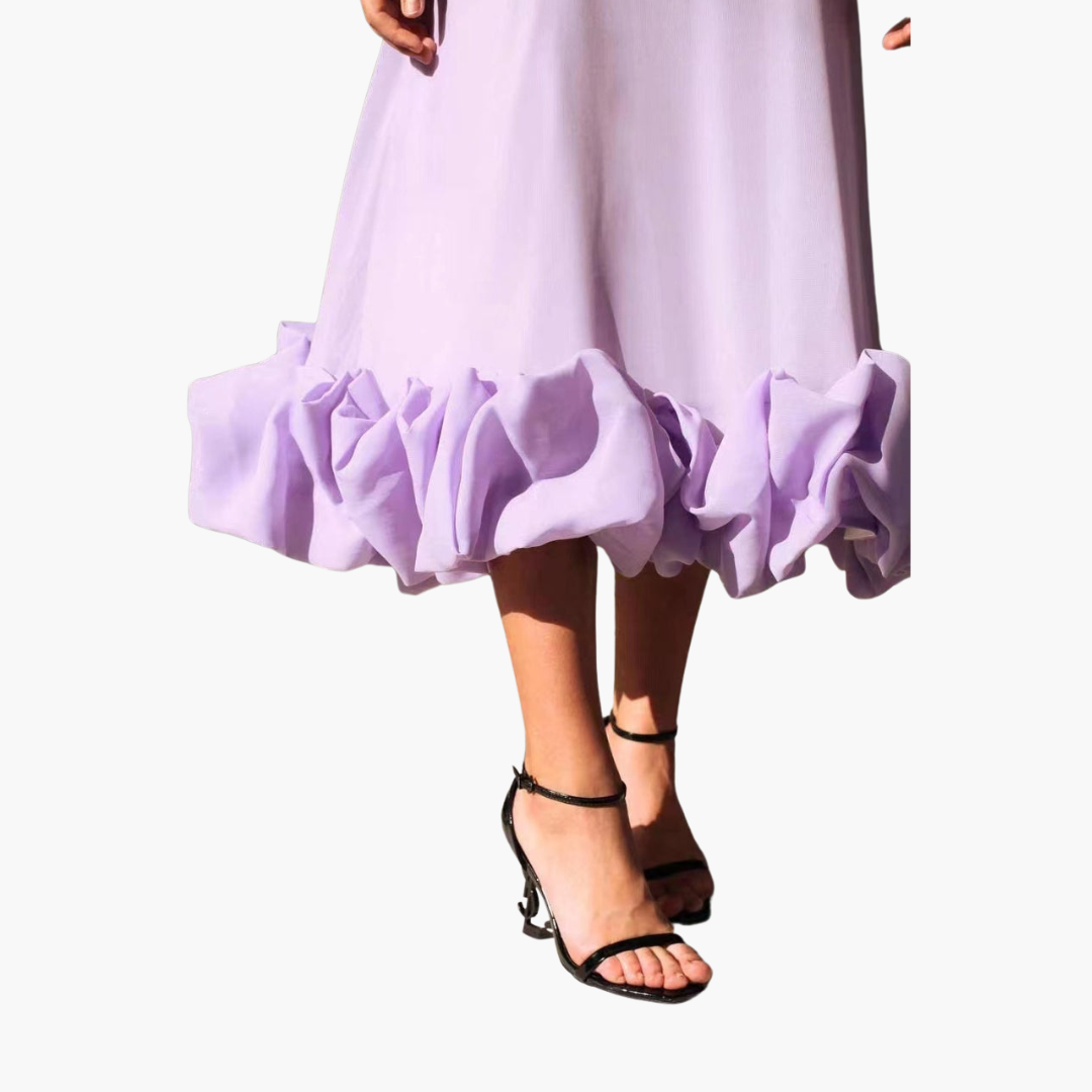 Ruffle Hem A-Line Midi Dress - Elegant Flowing Fit for Women