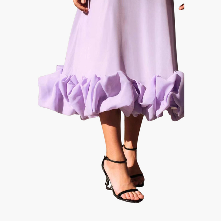 Ruffle Hem A-Line Midi Dress - Elegant Flowing Fit for Women