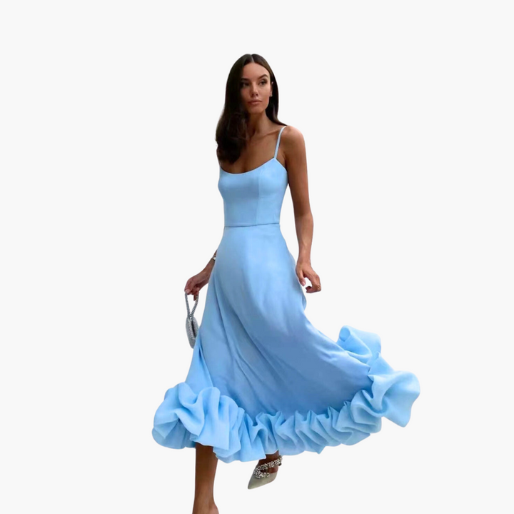 Ruffle Hem A-Line Midi Dress - Elegant Flowing Fit for Women